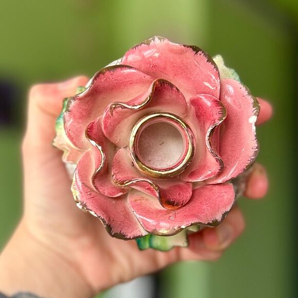 Other - ❌SOLD 3D Pink Floral Rose Dainty Candlestick Holder Art Accent